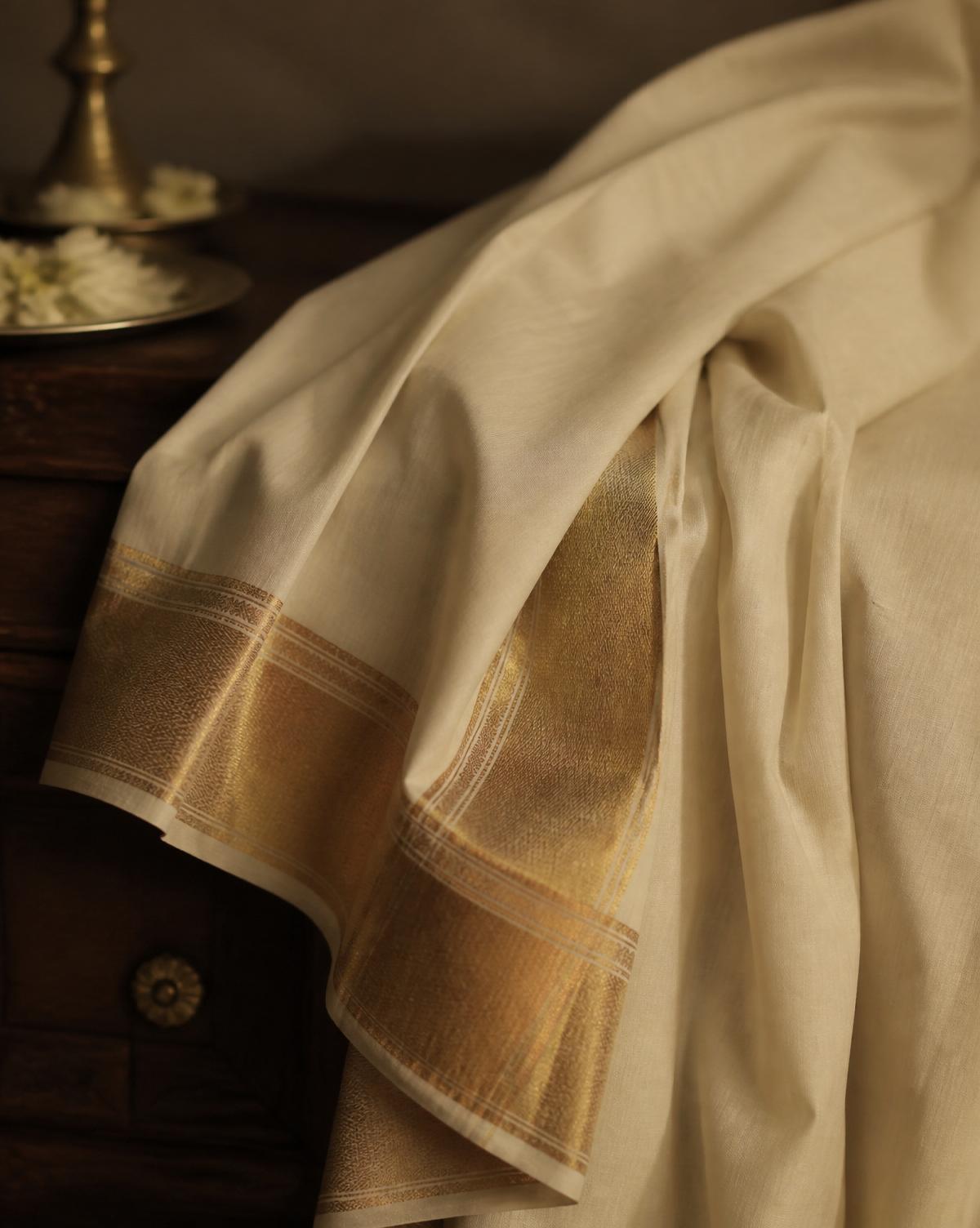 Balaramapuram Kasavu, Handloom cotton with zari saree by Allies Atelier