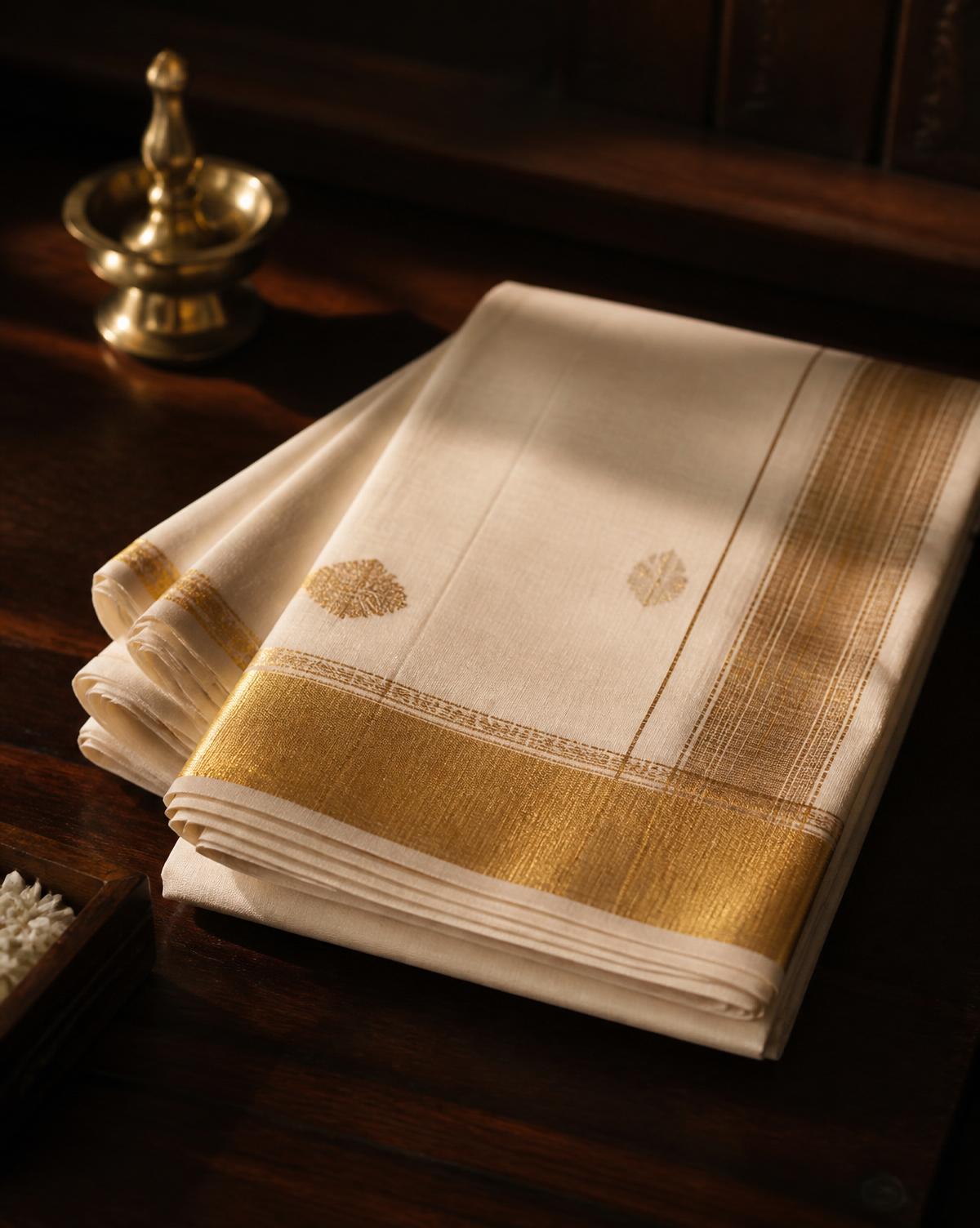 Kuthampully Kasavu, Handloom cotton with zari saree by Allies Atelier